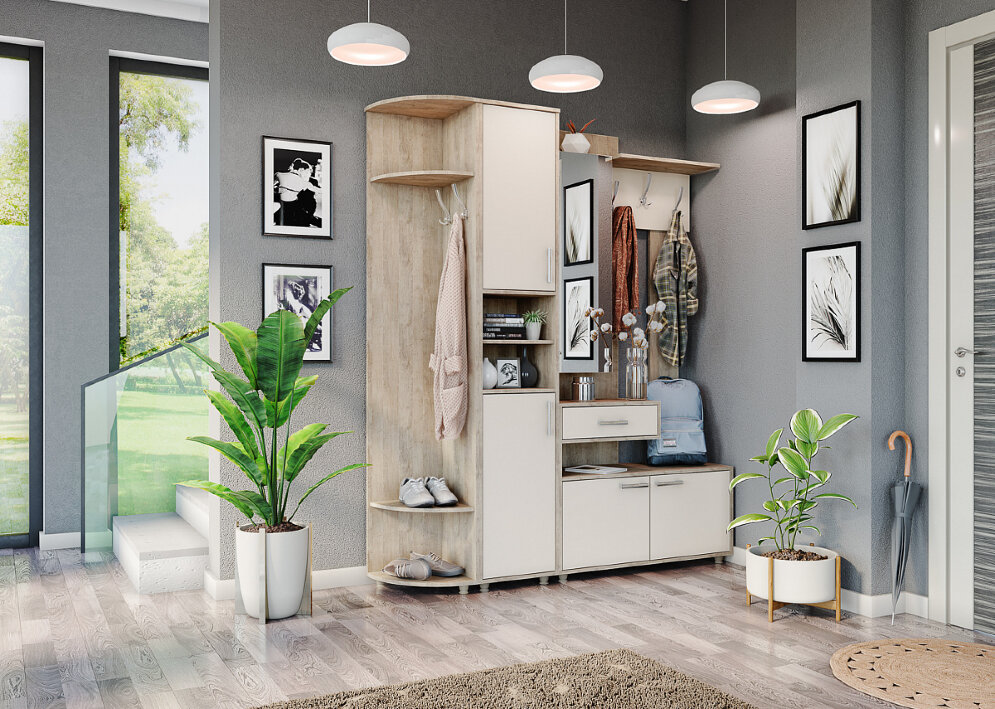  Модульная прихожая Граф, Перламутр/Дуб баррик (Композиция 1) 