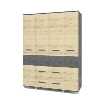 Шкаф четырехстворчатый с ящиками В42 Виора, Камень темный/Ирландский дуб