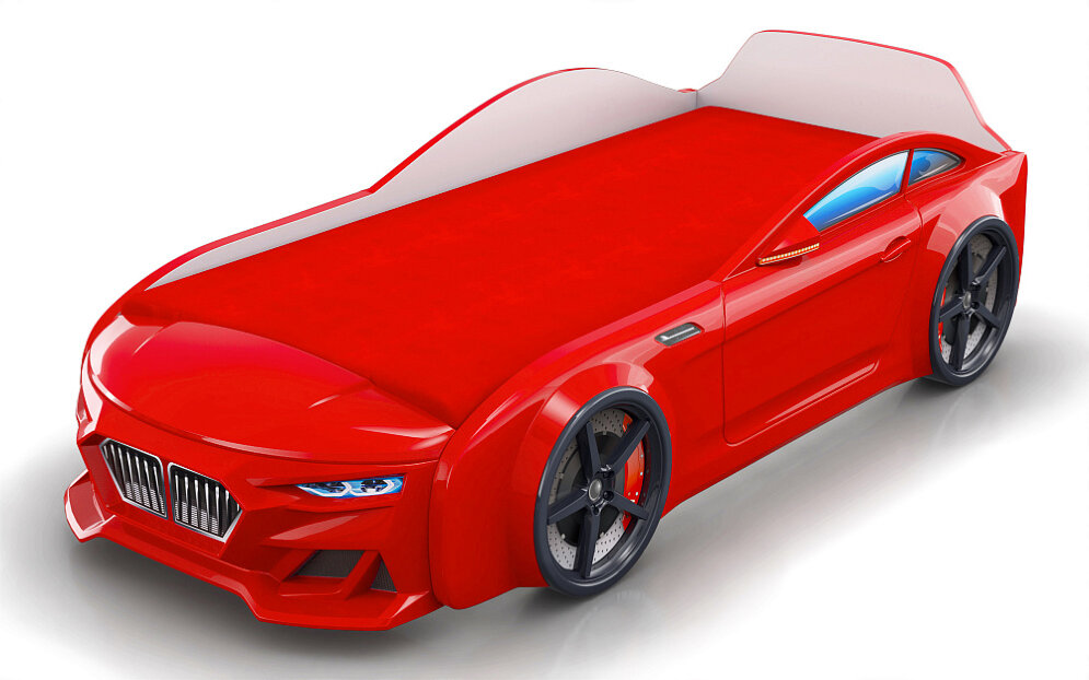 Кровать-машинка Dynamic Красный (с подсветкой фар и объемным капотом) 