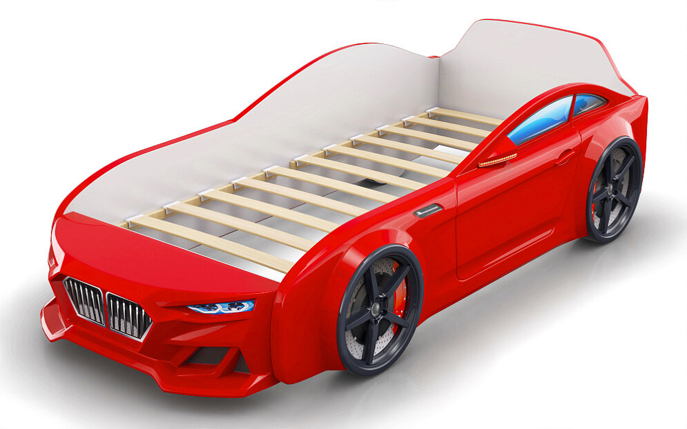 Кровать-машинка Dynamic Красный (с подсветкой фар и объемным капотом) 