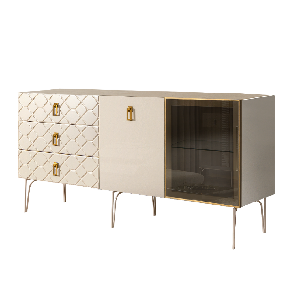 Комод (для гостиной) 1.6 БМКМ-4(Fa) [5][10] (1 дверь стекло-1 дверь лак) Bogemia Farfalle 