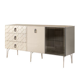 Комод (для гостиной) 1.6 БМКМ-4(Fa) [5][10] (1 дверь стекло-1 дверь лак) Bogemia Farfalle