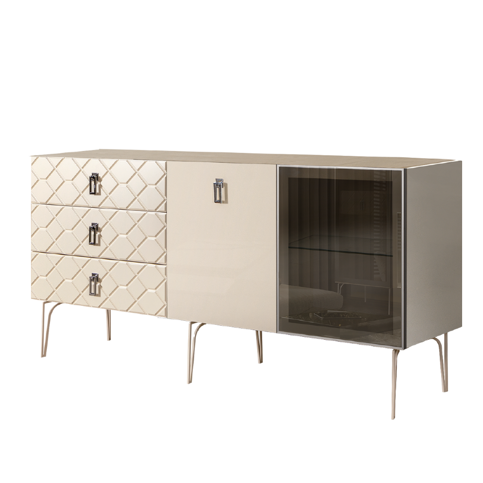 Комод (для гостиной) 1.6 БМКМ-4(Fa) [5][10] (1 дверь стекло-1 дверь лак) Bogemia Farfalle 