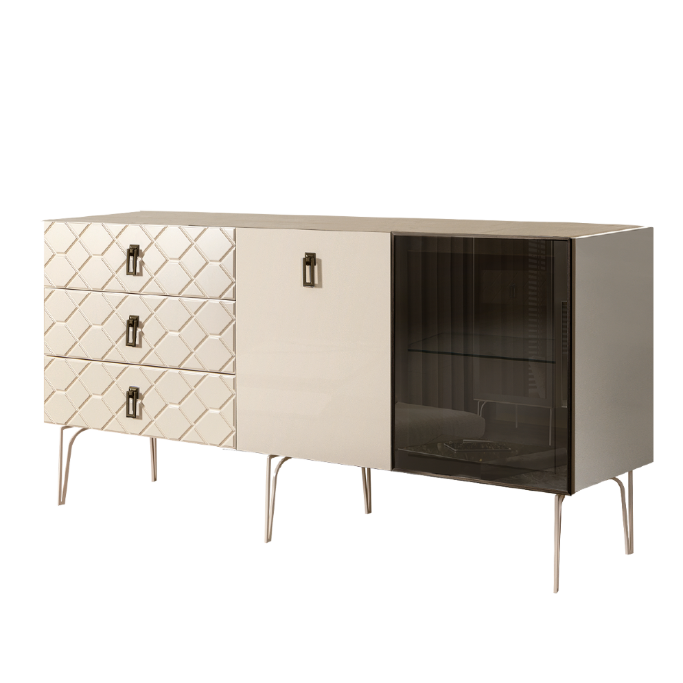 Комод (для гостиной) 1.6 БМКМ-4(Fa) [5][10] (1 дверь стекло-1 дверь лак) Bogemia Farfalle 