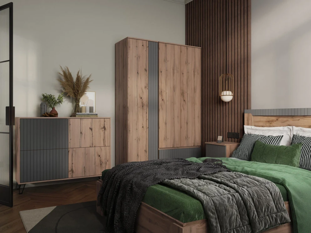 Модульная спальня Ливерпуль, вотан/графит софт  