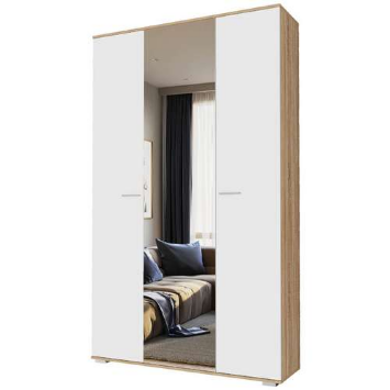 Шкаф 3-х дверный с зеркалом Италия, Сонома/белый глянец