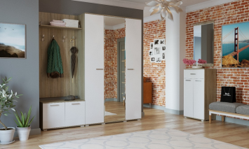 Шкаф 3-х дверный с зеркалом Италия, Сонома/белый глянец