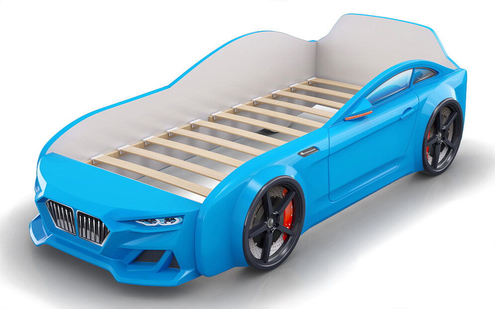 Кровать-машинка Dynamic Голубой (с подсветкой фар и объемным капотом) 