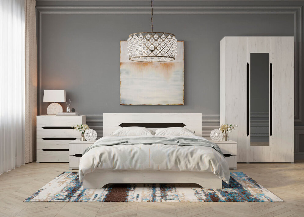 Шкаф трехдверный с ящиками, Вега, Крафт белый 