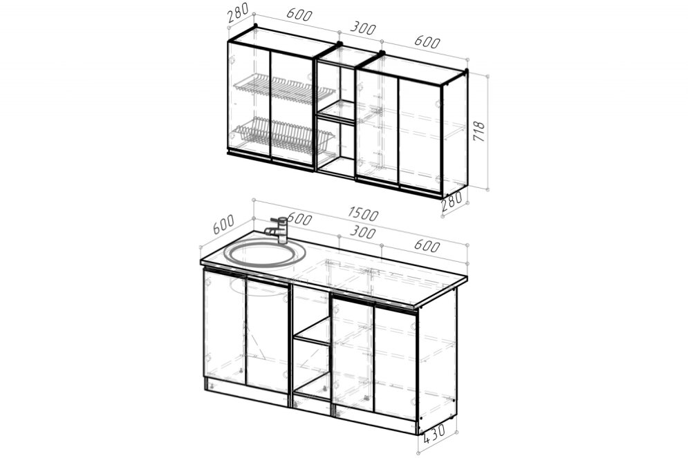 Кухонный гарнитур Ноктюрн нормал, 150 см 