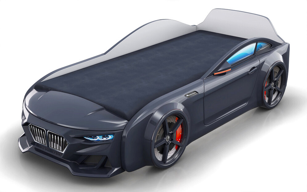 Кровать-машинка Dynamic Черный (с подсветкой фар и объемным капотом) 