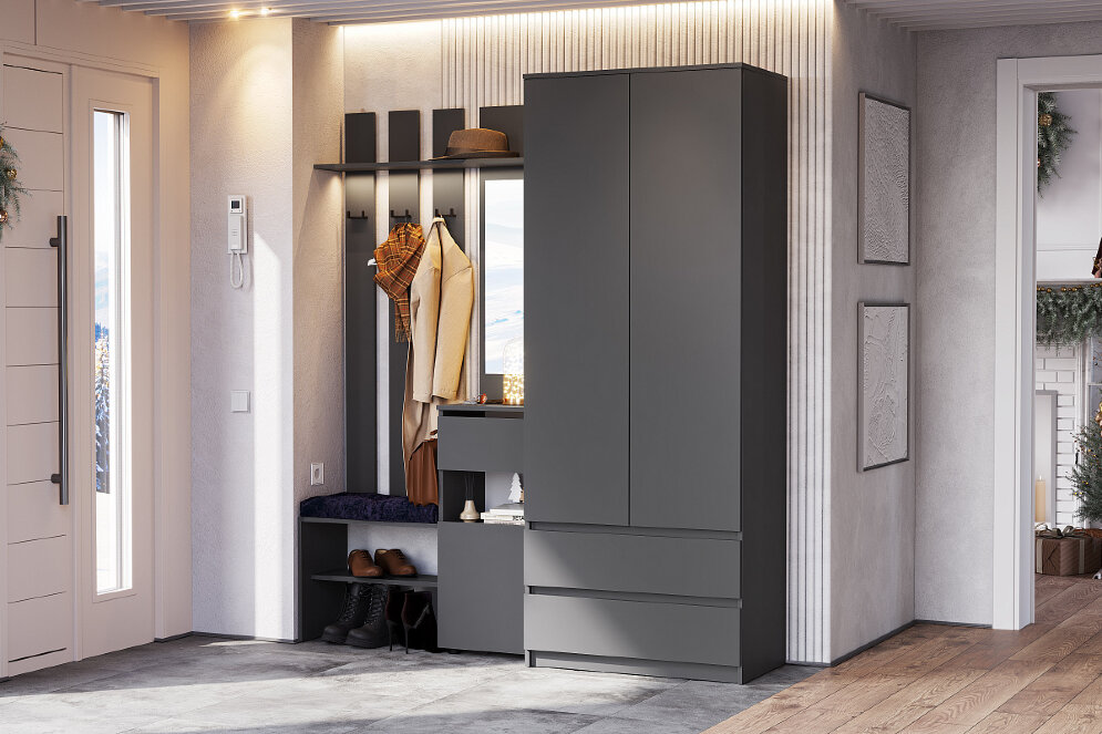 Шкаф двухстворчатый с ящиками Денвер, графит 