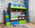 Кровать 2-х ярусная Юниор-1, Дуб - Лайм/Голубой  