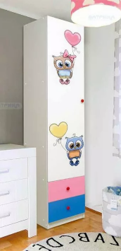 Шкаф однодверный с ящиками и фотопечатью Совята 1.1