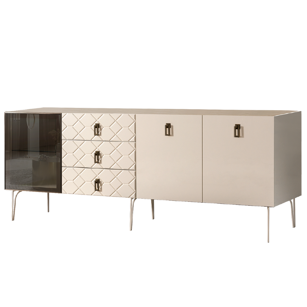 Комод (для гостиной) 2.1 БМКМ-5(Fa) [4] (1 дверь стекло-2 двери лак) Bogemia Farfalle 