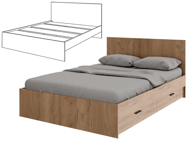 Кровать 1,6 Осло без ящиков, дуб 