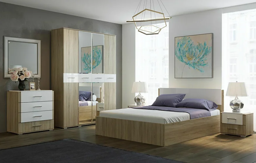 Модульная спальня Бьянка, Сонома/Белый глянец (Композиция 2) 