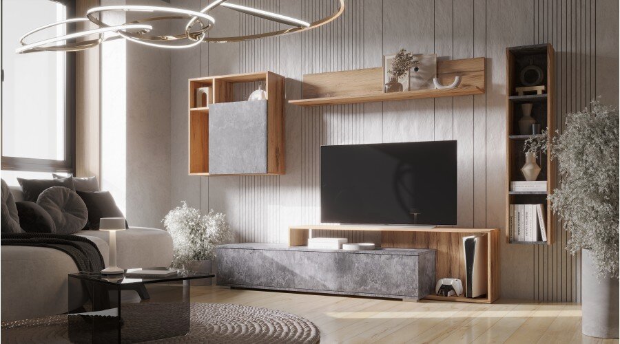 Тумба ТВ-02 Даллас, Цемент темный/дуб вотан 