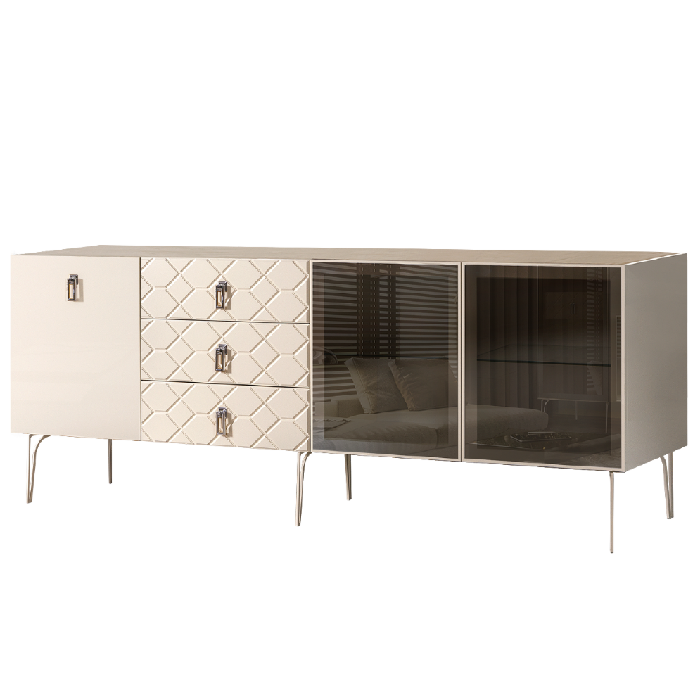 Комод (для гостиной) 2.1 БМКМ-5(Fa) [5][10] (2 двери стекло-1 дверь лак) Bogemia Farfalle 