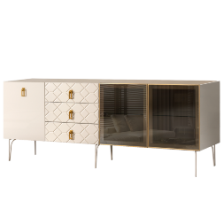 Комод (для гостиной) 2.1 БМКМ-5(Fa) [5][10] (2 двери стекло-1 дверь лак) Bogemia Farfalle