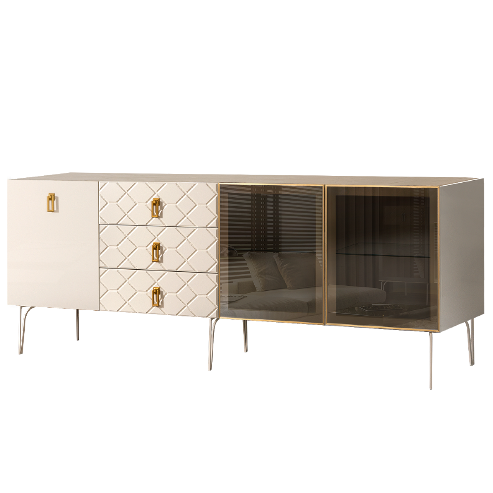 Комод (для гостиной) 2.1 БМКМ-5(Fa) [5][10] (2 двери стекло-1 дверь лак) Bogemia Farfalle 