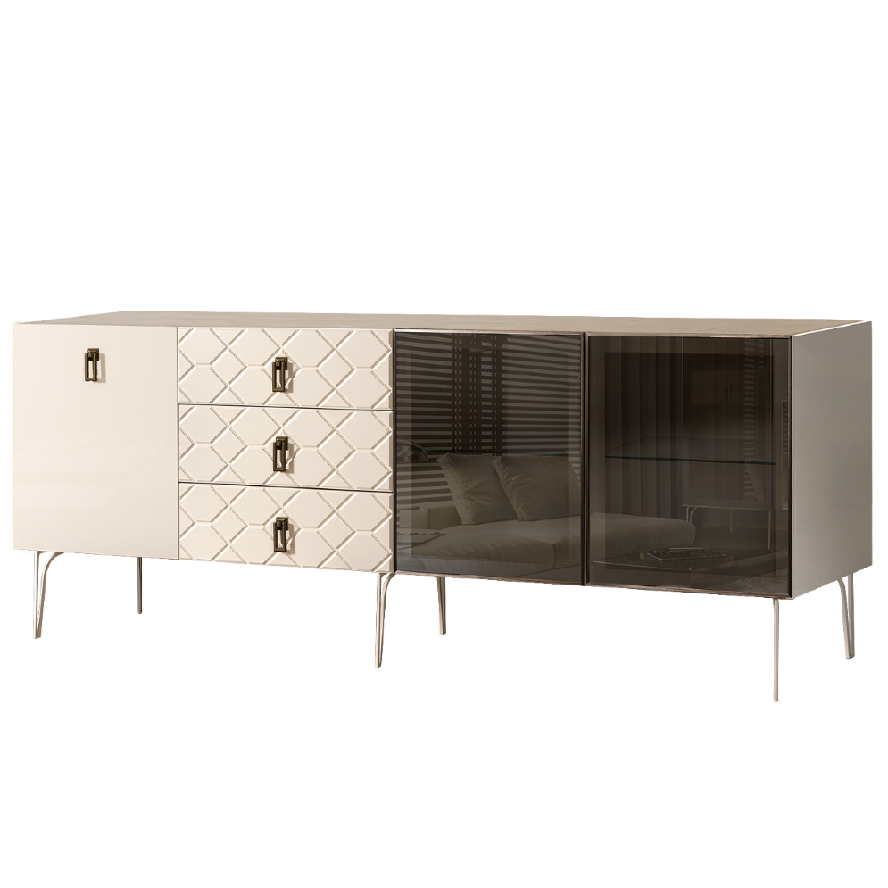 Комод (для гостиной) 2.1 БМКМ-5(Fa) [5][10] (2 двери стекло-1 дверь лак) Bogemia Farfalle 