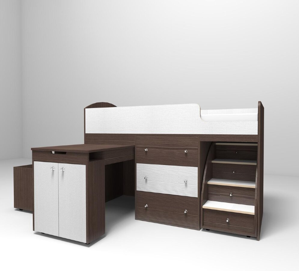 Кровать-чердак Малыш, Венге / Белое дерево  