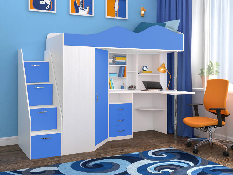 Кровать-чердак Пионер 1, Белое дерево/лайм (Ярофф) 