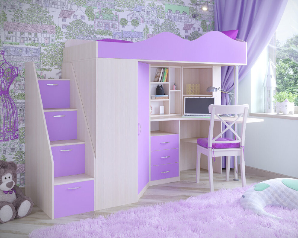 Кровать-чердак Пионер 1, Белое дерево/лайм (Ярофф) 